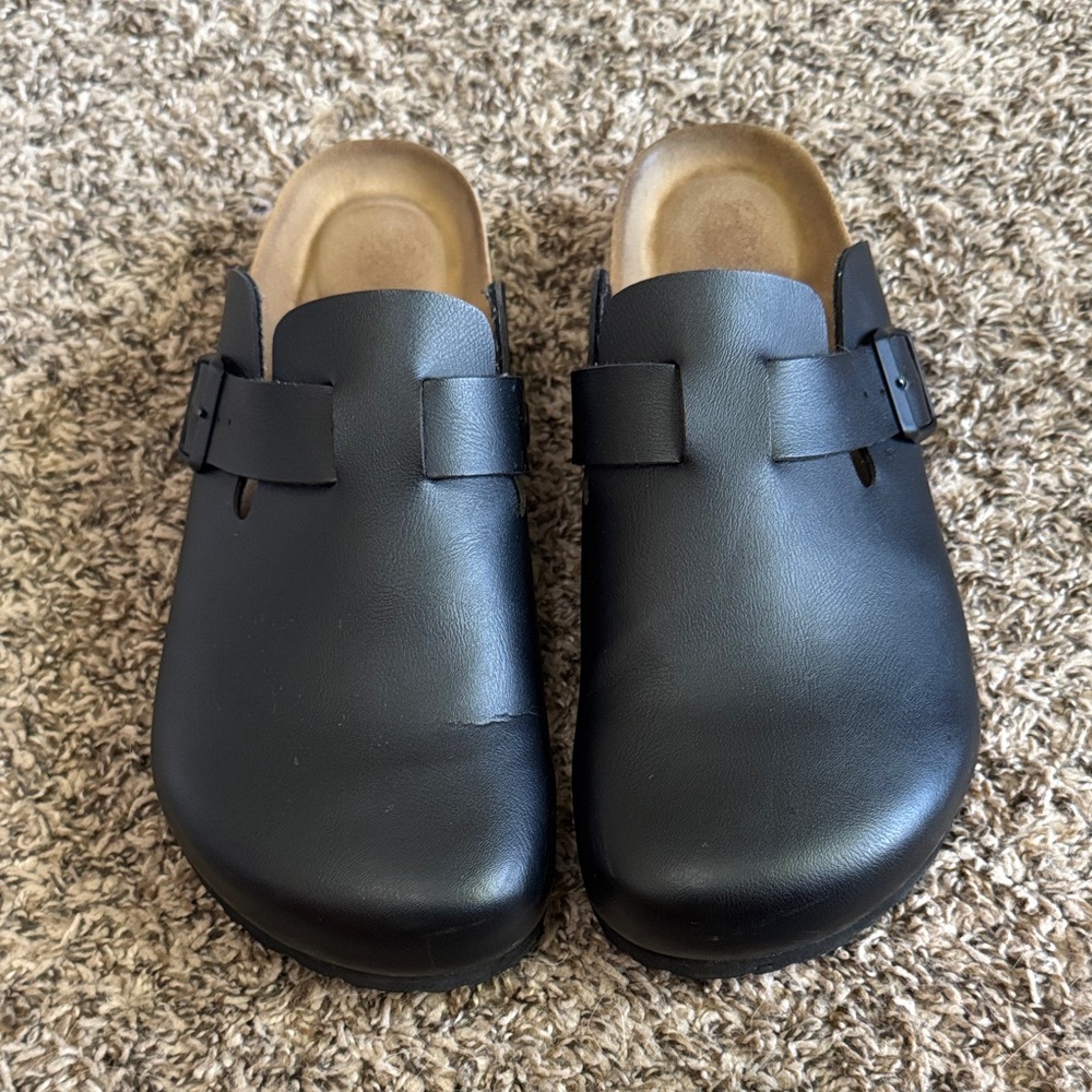 Black Leather Women's Clogs
